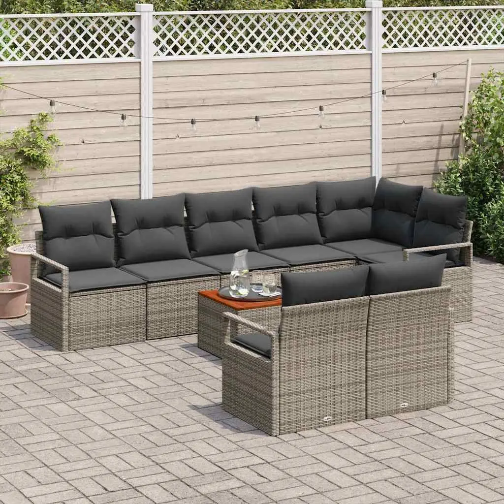 Modular Garden Sofa Set Grey 9 Pieces Rattan Sectional Outdoor Furniture