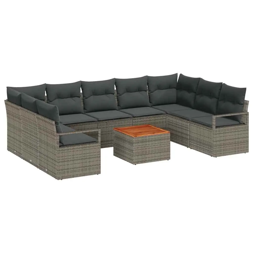 Modular Garden Sofa Set Grey Poly Rattan 10 Piece Outdoor Furniture with Storage