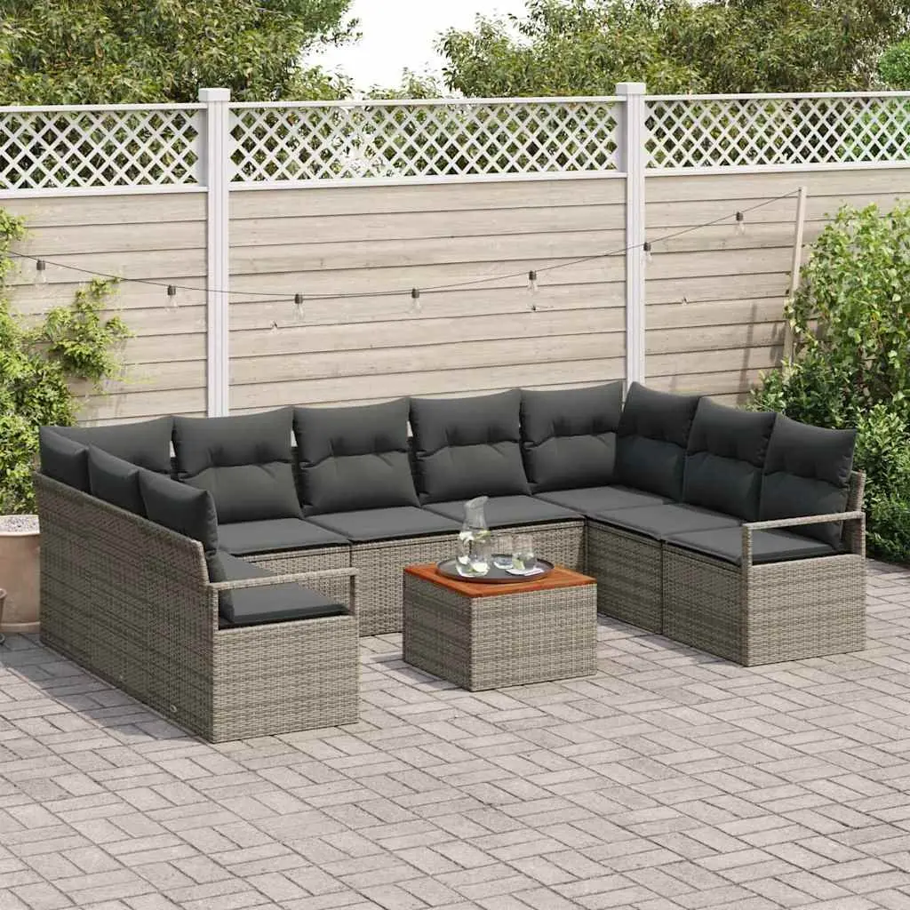Modular Garden Sofa Set Grey Poly Rattan 10 Piece Outdoor Furniture with Storage