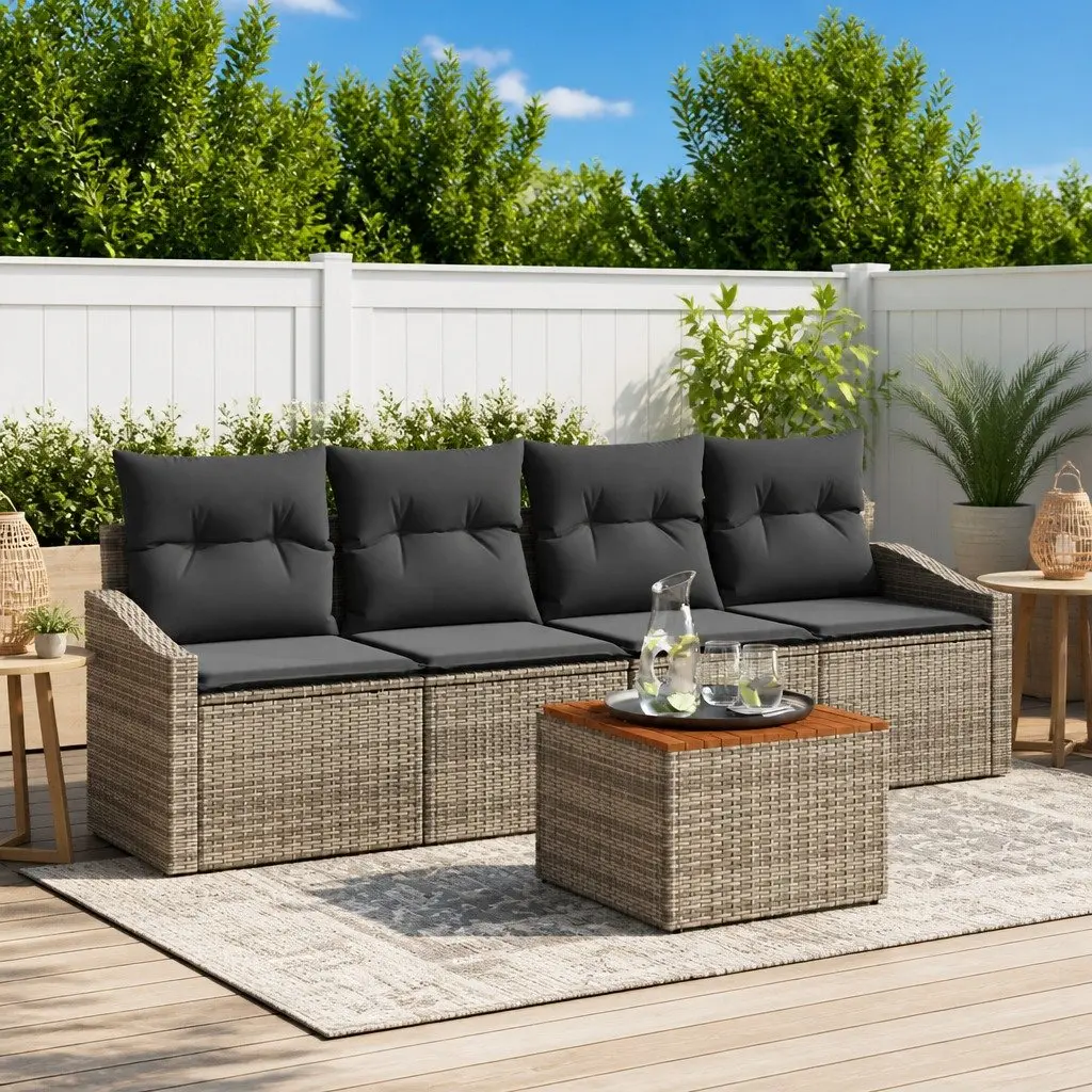 Garden Sofa Set 5-Piece Outdoor Sectional Poly Rattan Modular Seating with