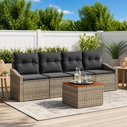 Garden Sofa Set 5-Piece Outdoor Sectional Poly Rattan Modular Seating with