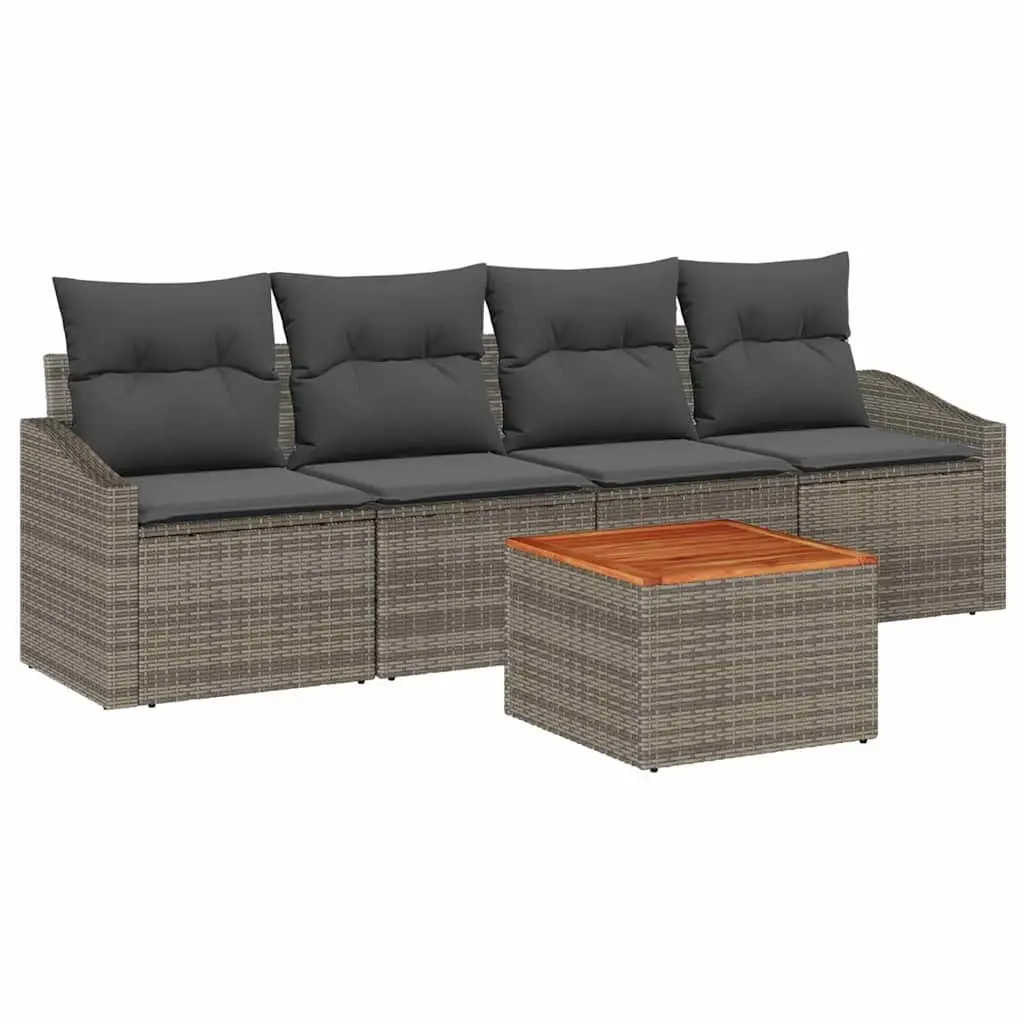 Garden Sofa Set 5-Piece Outdoor Sectional Poly Rattan Modular Seating with