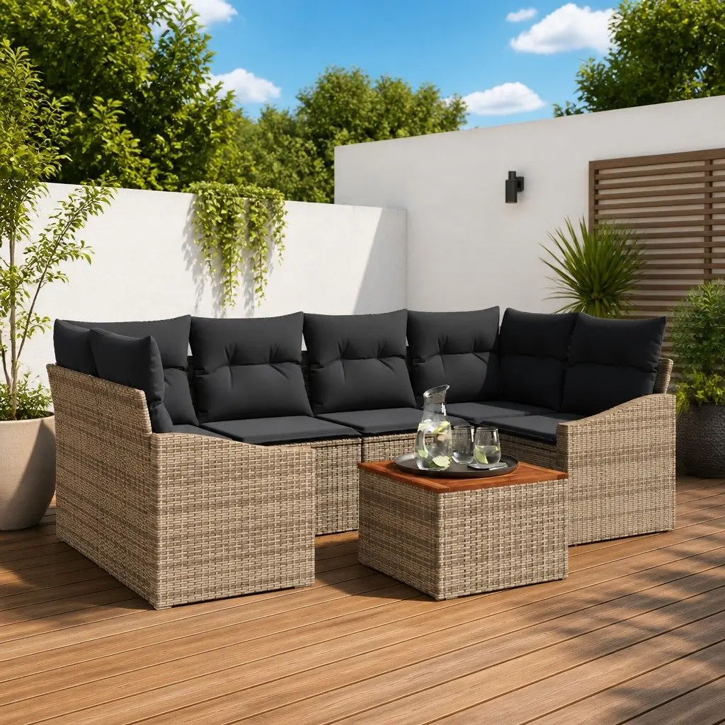 Garden Sofa Set Modular Grey Poly Rattan 7 Piece Outdoor Furniture