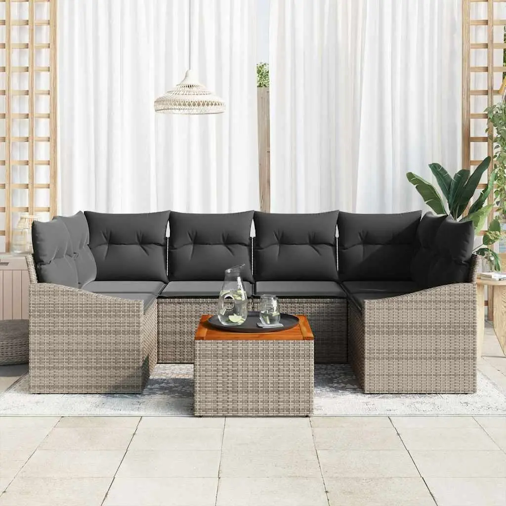 Garden Sofa Set Modular Grey Poly Rattan 7 Piece Outdoor Furniture