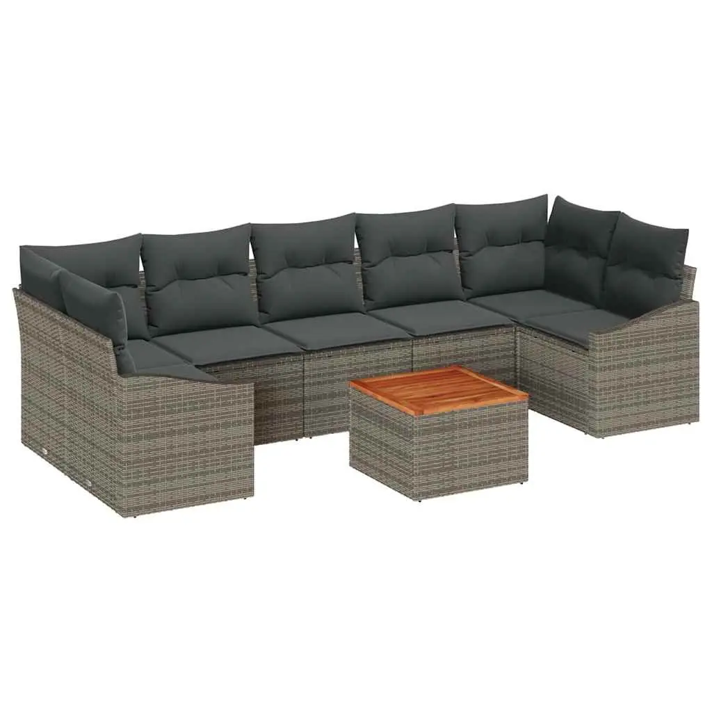 Modular Outdoor Sofa Set 8 Piece Grey with Storage Table Poly Rattan Acacia Wood Powder Coated Steel Frame