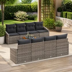 Garden Sofa Set 9 Pieces Grey Modular Outdoor Furniture Poly Rattan Storage