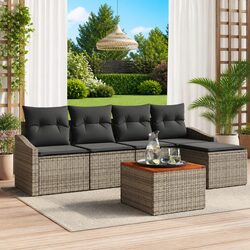 Modular Garden Sofa Set 6pcs Outdoor Seating with Storage Grey Poly Rattan