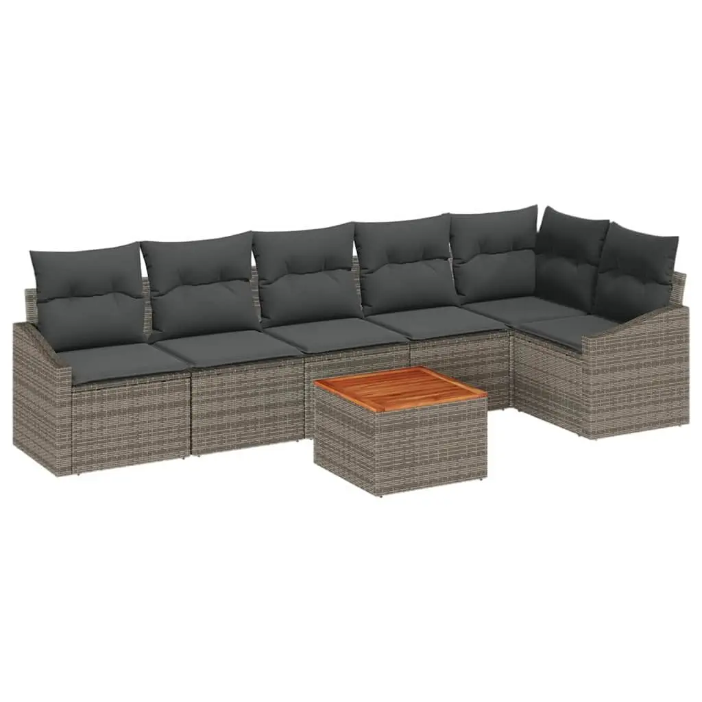 Garden Sofa Set 7 pcs Modular Outdoor Furniture Grey Poly Rattan with Storage