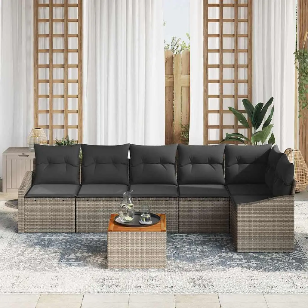 Garden Sofa Set 7 pcs Modular Outdoor Furniture Grey Poly Rattan with Storage