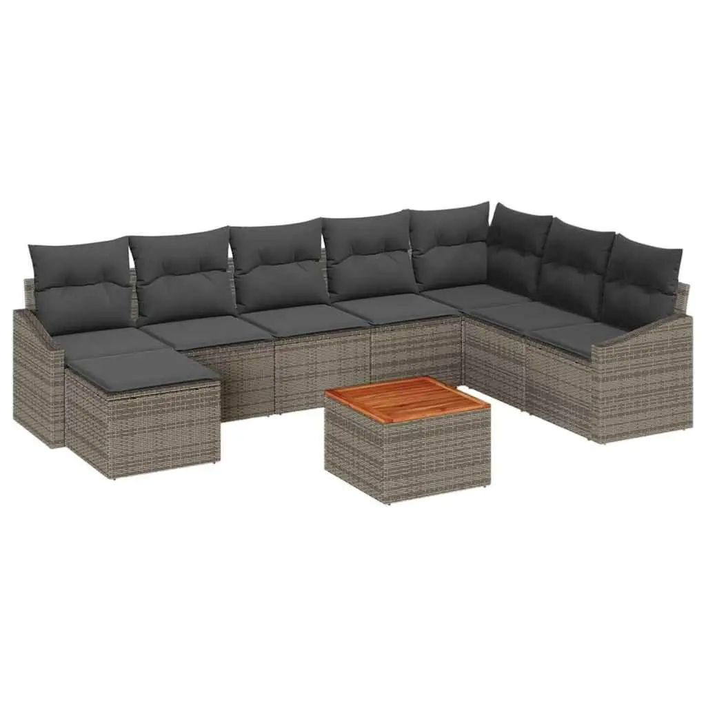 Garden Sofa Set 9 Pieces Outdoor Furniture Grey Modular Rattan Sectional Storage