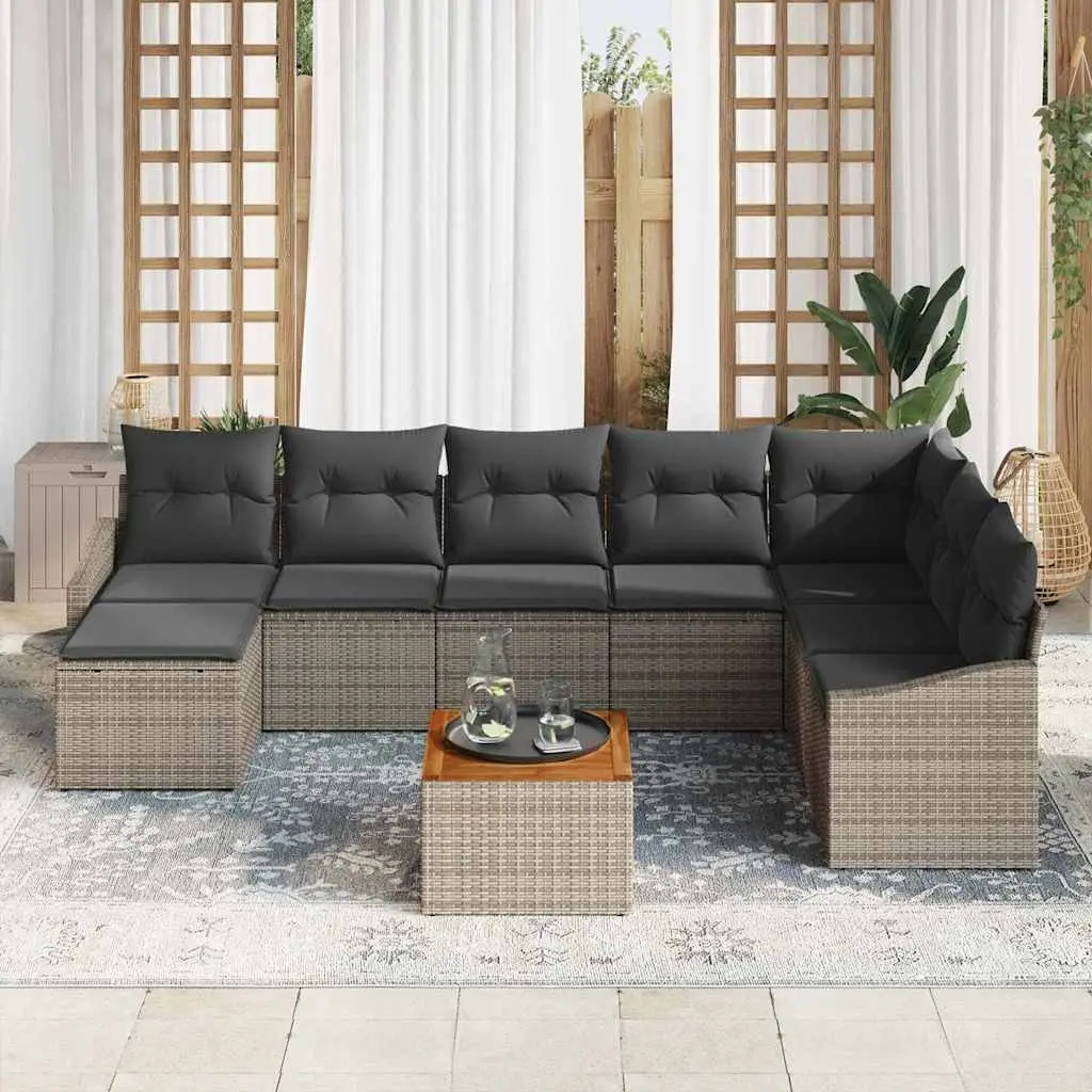 Garden Sofa Set 9 Pieces Outdoor Furniture Grey Modular Rattan Sectional Storage
