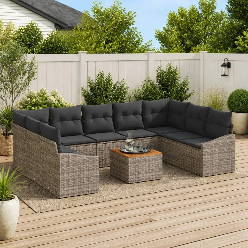 Garden Sofa Set 10 Piece Outdoor Furniture Grey Poly Rattan Modular with Storage