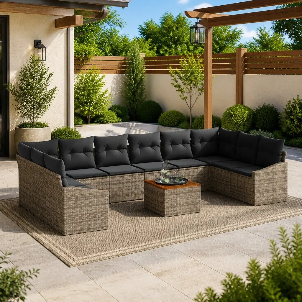 Garden Sofa Set Modular Outdoor Lounge 11 Pieces Poly Rattan Grey