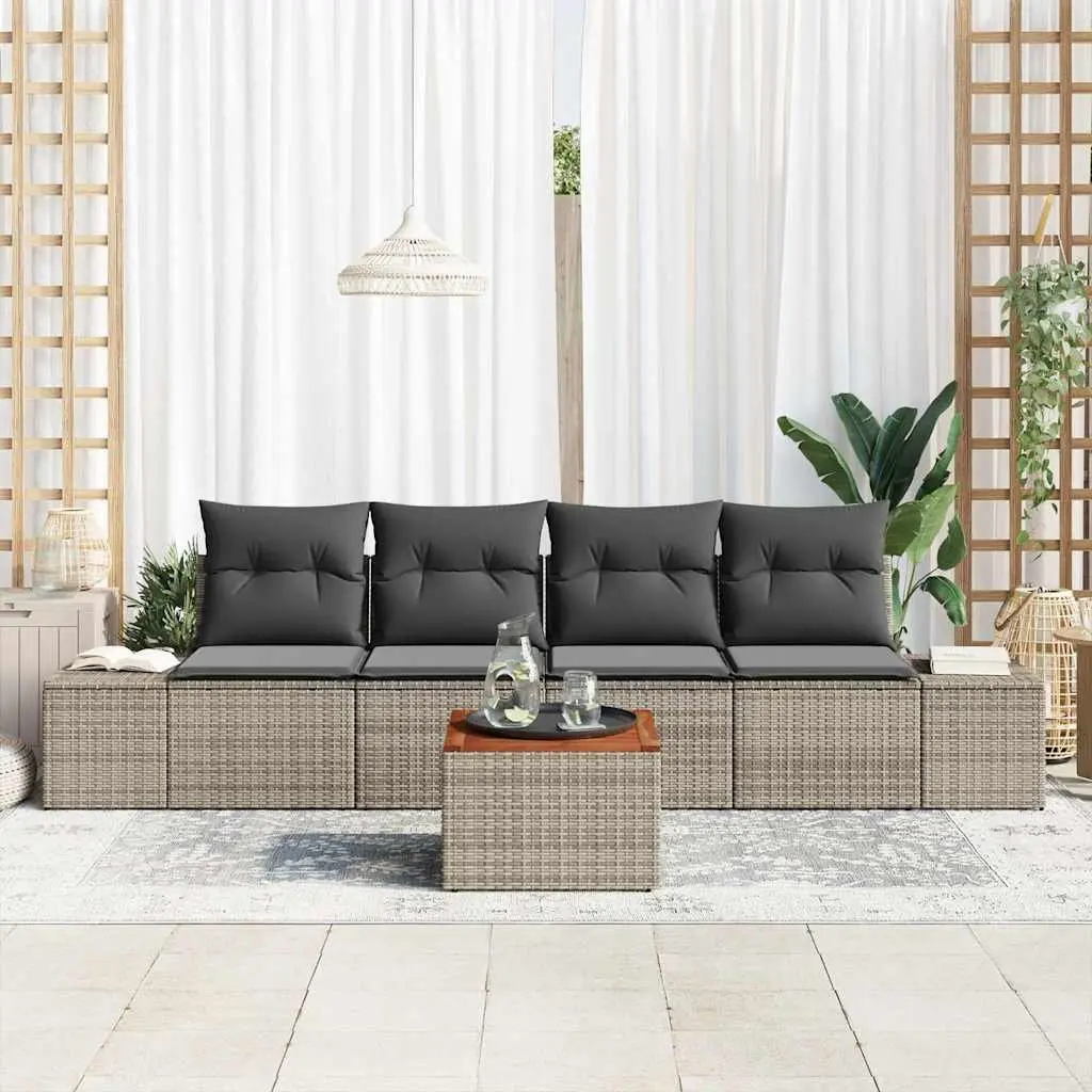 Outdoor Garden Sofa Set Modular Grey 5 Piece Rattan Furniture Patio Lounge