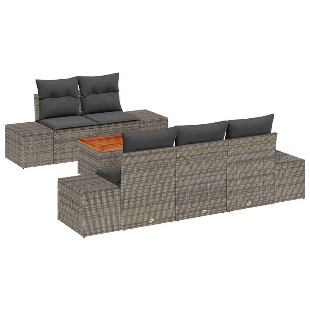 Modular Garden Sofa Set Grey 6 Piece Weather Resistant Poly Rattan Patio Furniture