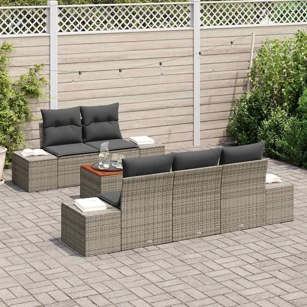 Modular Garden Sofa Set Grey 6 Piece Weather Resistant Poly Rattan Patio Furniture