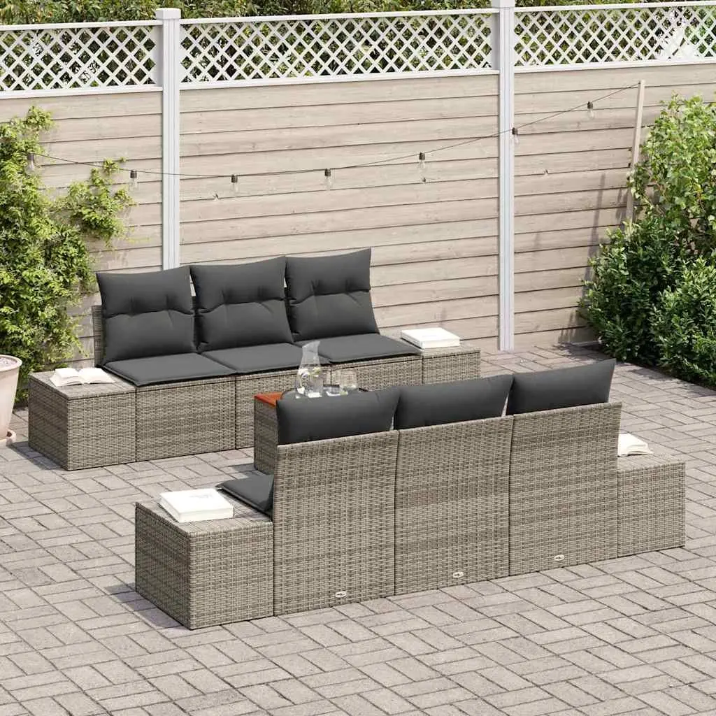 Modular Garden Sofa Set 7 Piece Contemporary Grey Poly Rattan with Storage