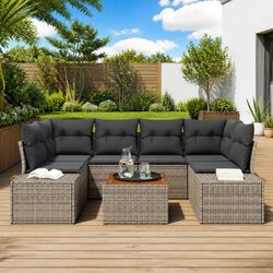 Friendly 7-Piece Garden Sofa Set in Grey with Storage Bag