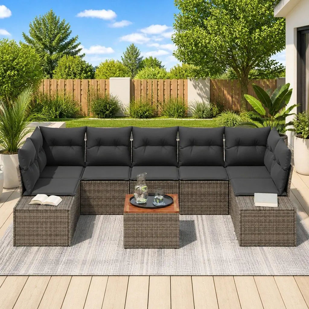 Modular Outdoor Garden Sofa Set 8 Pieces Grey Poly Rattan with Storage