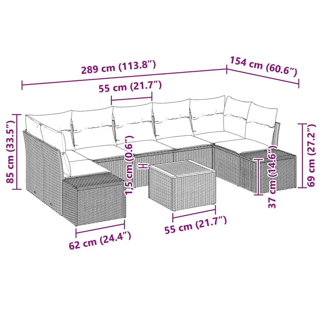 Modular Outdoor Garden Sofa Set 8 Pieces Grey Poly Rattan with Storage