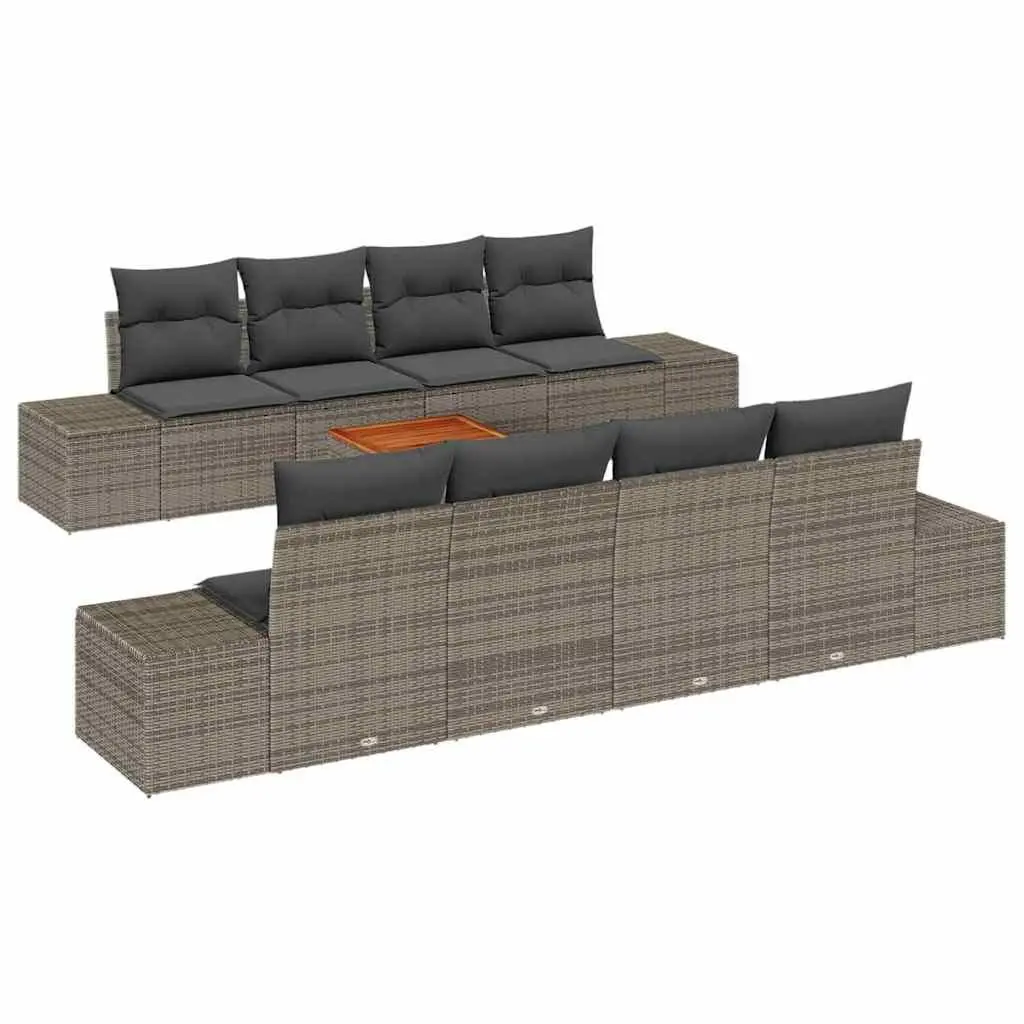 Modular Garden Sofa Set Grey 9 Piece Outdoor Furniture Poly Rattan