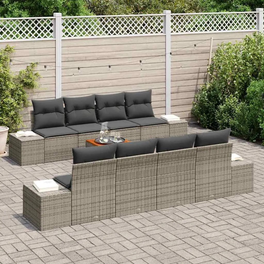 Modular Garden Sofa Set Grey 9 Piece Outdoor Furniture Poly Rattan