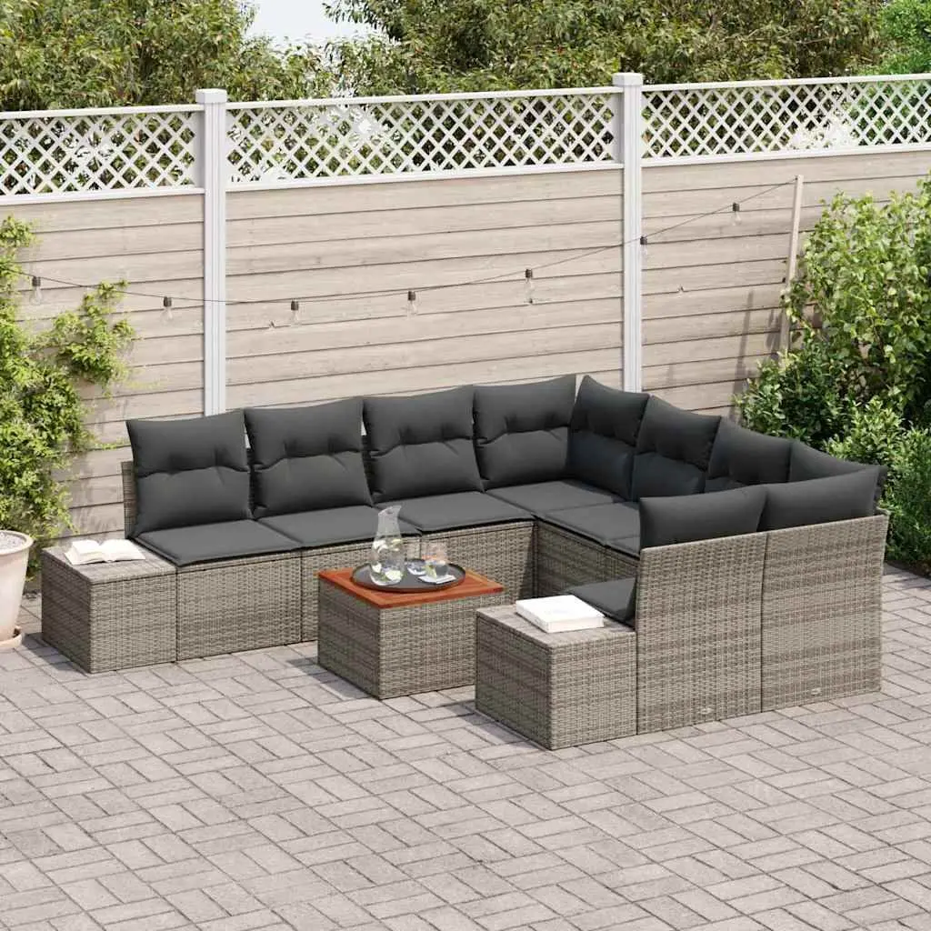 Modular Garden Sofa Set Outdoor 9 Piece Grey Poly Rattan with Water Resistant Storage