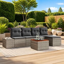 Garden Sofa Set 6 Piece Outdoor Furniture Modular Seating Grey Poly Rattan