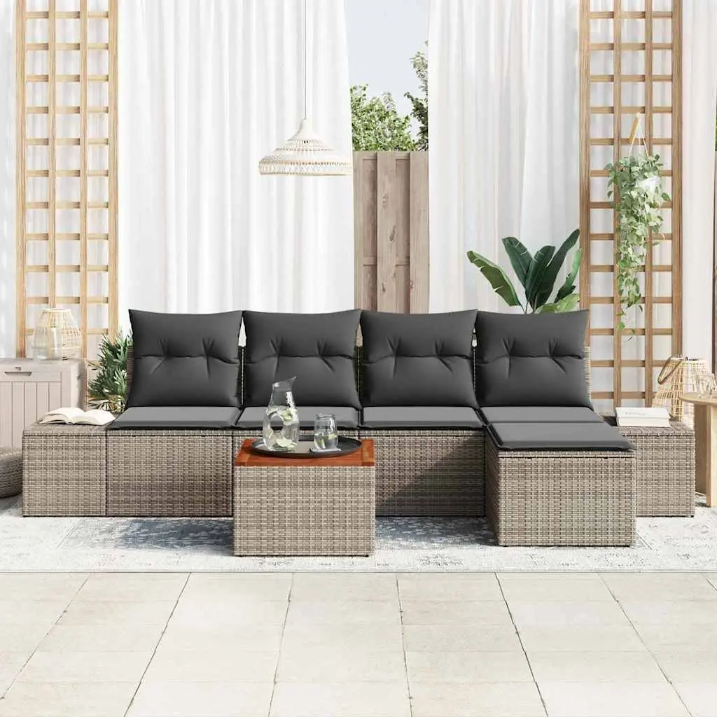 Modular Grey Poly Rattan Garden Sofa Set 6 Piece Outdoor Furniture with Storage Table and Cushions