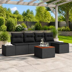 Outdoor Garden Sofa Set 6 Pieces Black Modular Seating with Storage Table
