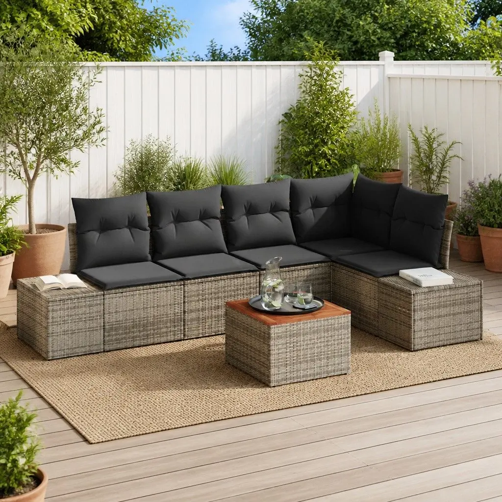 Modular Garden Sofa Set Grey 6 Piece Outdoor Furniture Patio Sectional