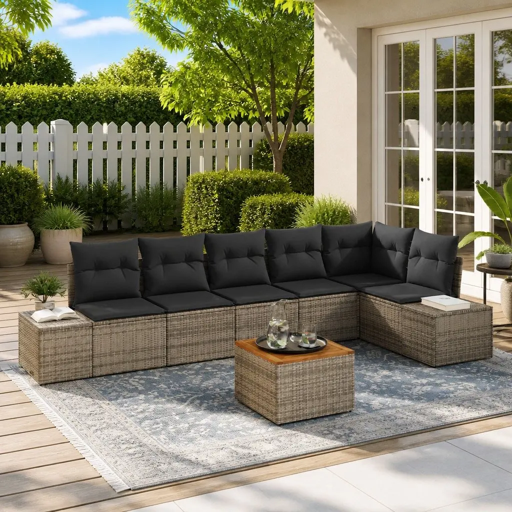 Modular Garden Sofa Set Grey 7 Piece Outdoor Furniture Poly Rattan Corner Lounge