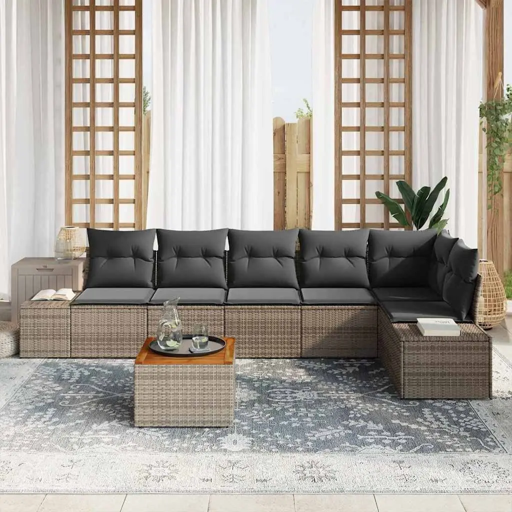 Modular Garden Sofa Set Grey 7 Piece Outdoor Furniture Poly Rattan Corner Lounge
