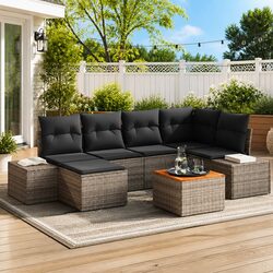 Garden Sofa Set 7 Pcs Outdoor Furniture Modular Patio Sectional Grey Lounge