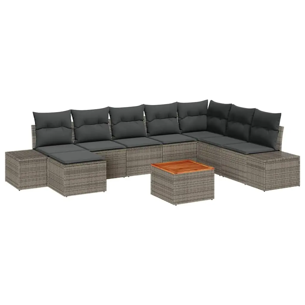 Garden Sofa Set 9 pcs Outdoor Furniture Grey Modular Poly Rattan Patio Seating