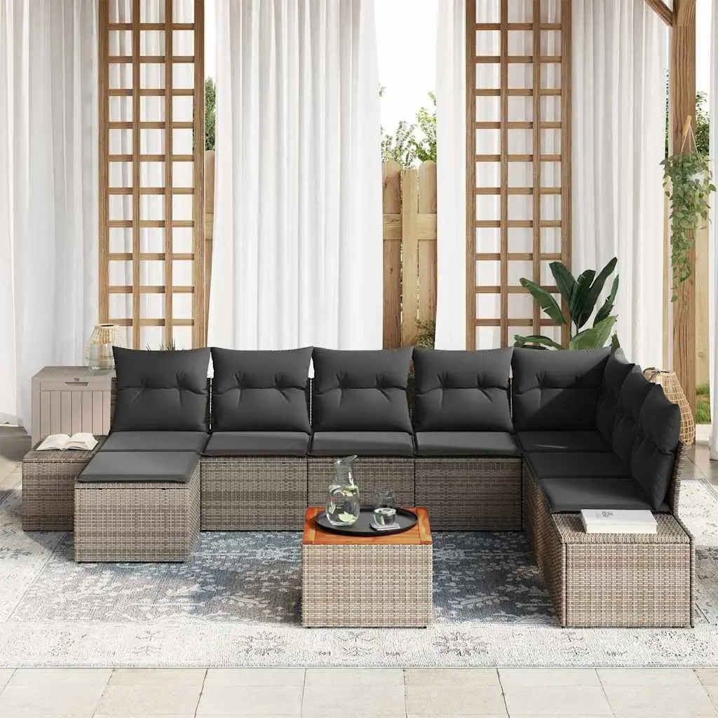Garden Sofa Set 9 pcs Outdoor Furniture Grey Modular Poly Rattan Patio Seating