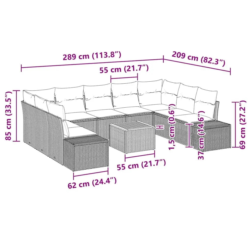 10-Piece Outdoor Sofa Set in Grey