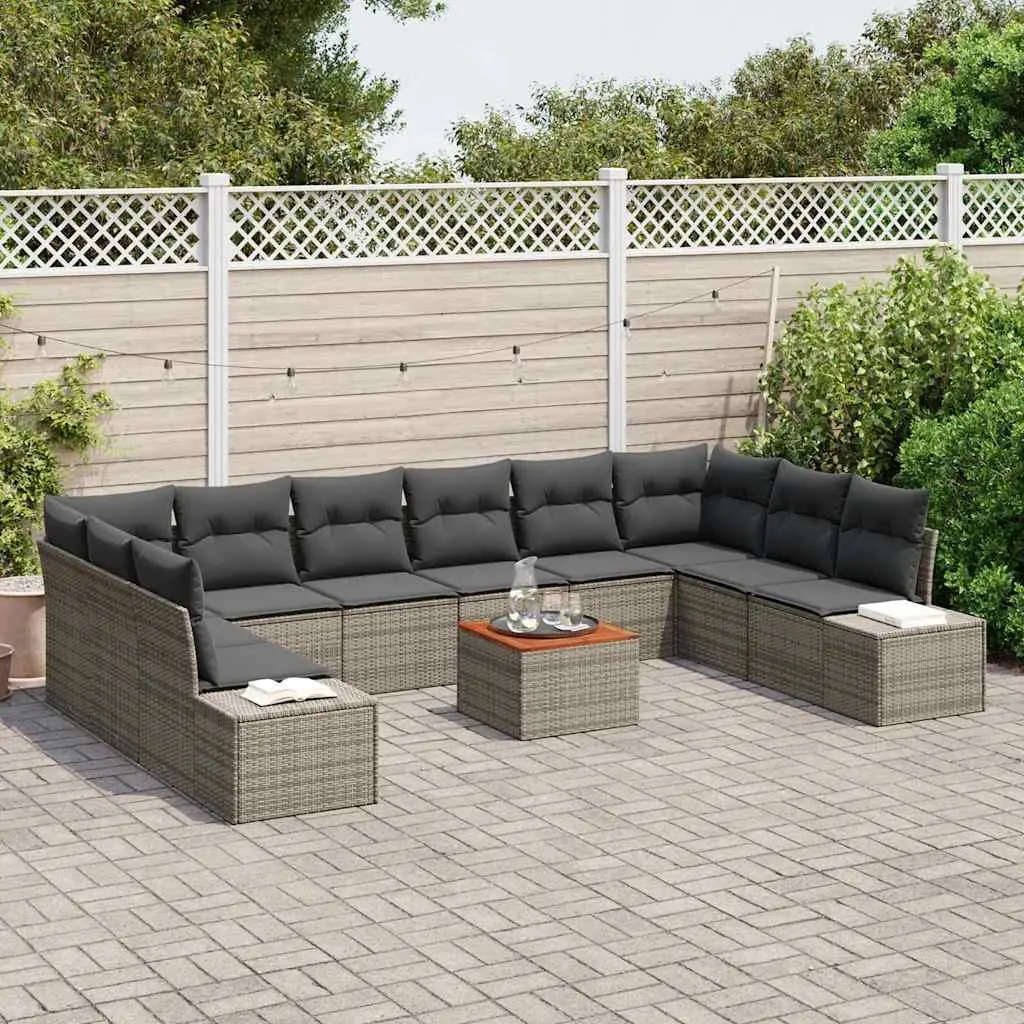 Modular Outdoor Garden Sofa Set 11 Pieces Rattan Steel Wood Grey
