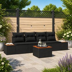 Garden Sofa Set Outdoor Furniture 5 pcs Black Poly Rattan Modular Patio Seating