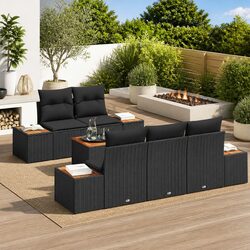 Garden Sofa Set 6 Piece Outdoor Furniture Black Poly Rattan Modular Lounge with