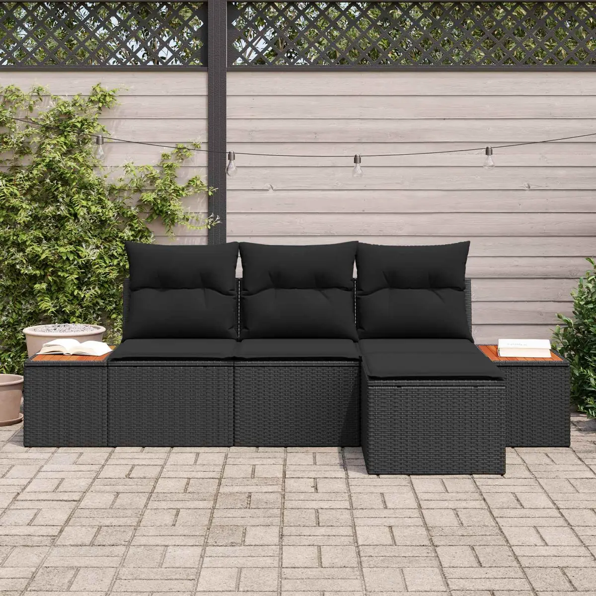 Outdoor Garden Sofa Set Modular Black Poly Rattan 4 Piece