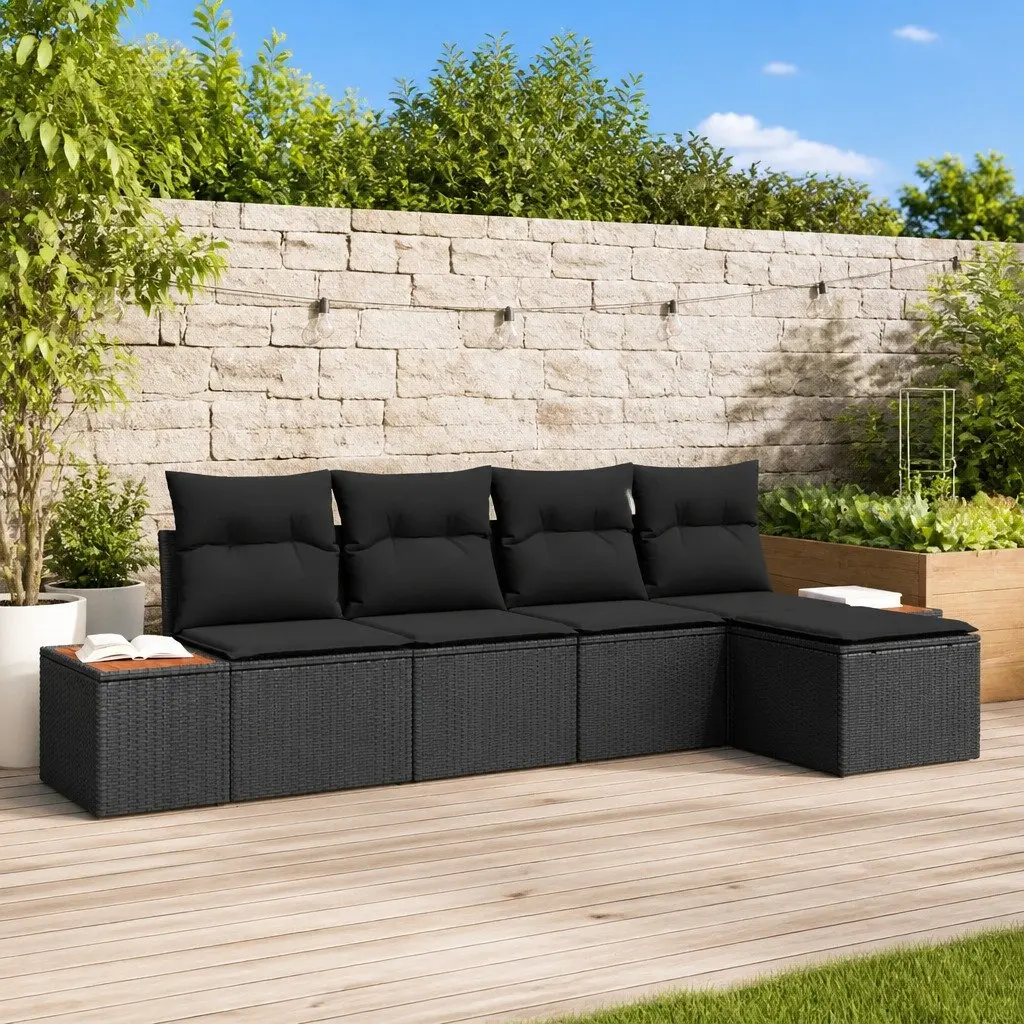 Garden Sofa Set Modular Outdoor Seating 6 Piece Black Poly Rattan with Cushion