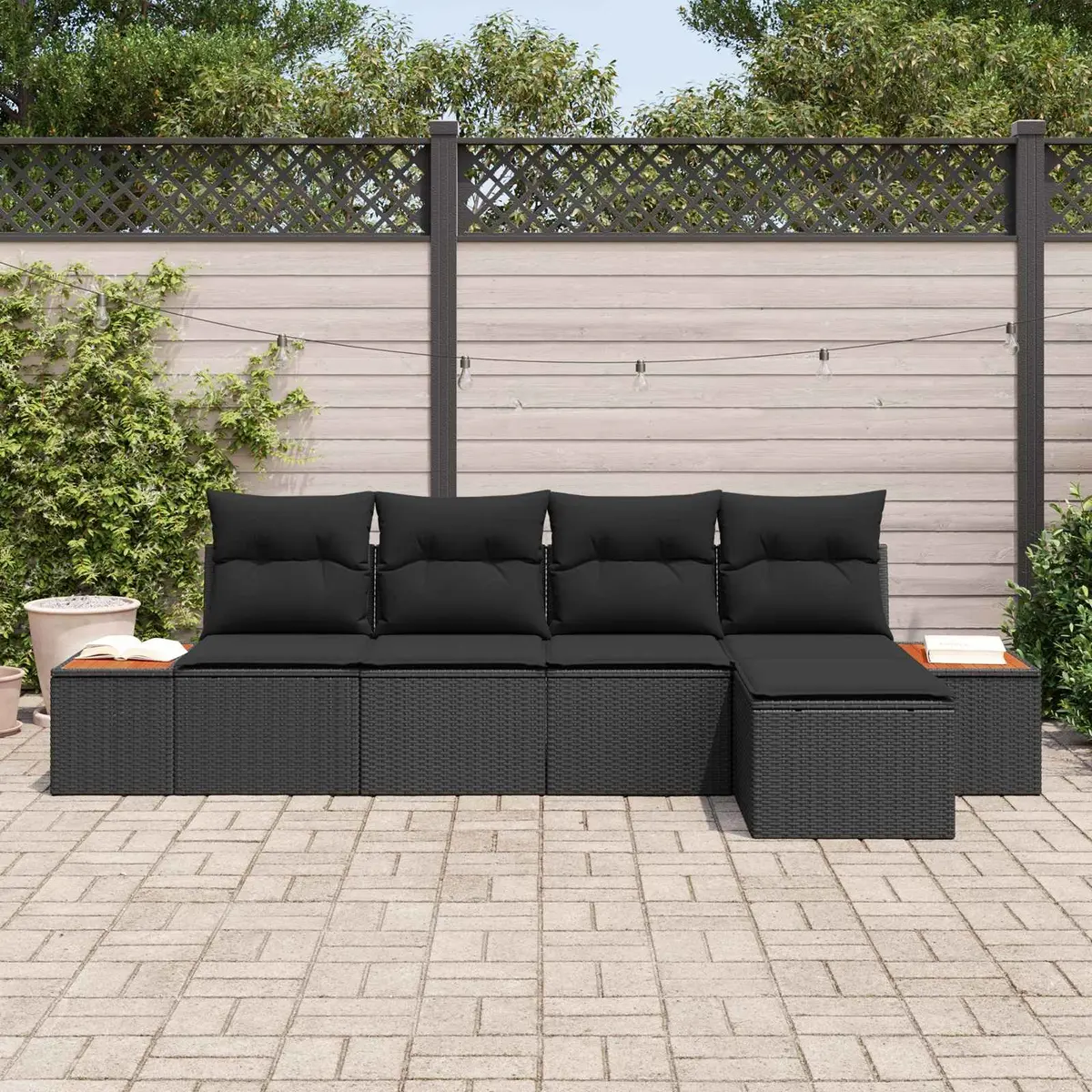 Garden Sofa Set Modular Outdoor Seating 6 Piece Black Poly Rattan with Cushion
