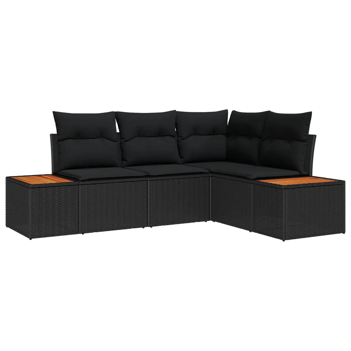Outdoor Garden Sofa Set 4 Piece Modular Rattan Seating with Cushions Black