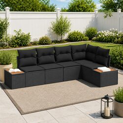 Outdoor Garden Sofa Set 5 Piece Modular Black Poly Rattan Patio Seating