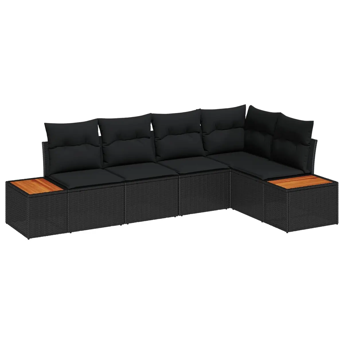 Modular Garden Sofa Set 5 Piece Black Poly Rattan Outdoor Seating