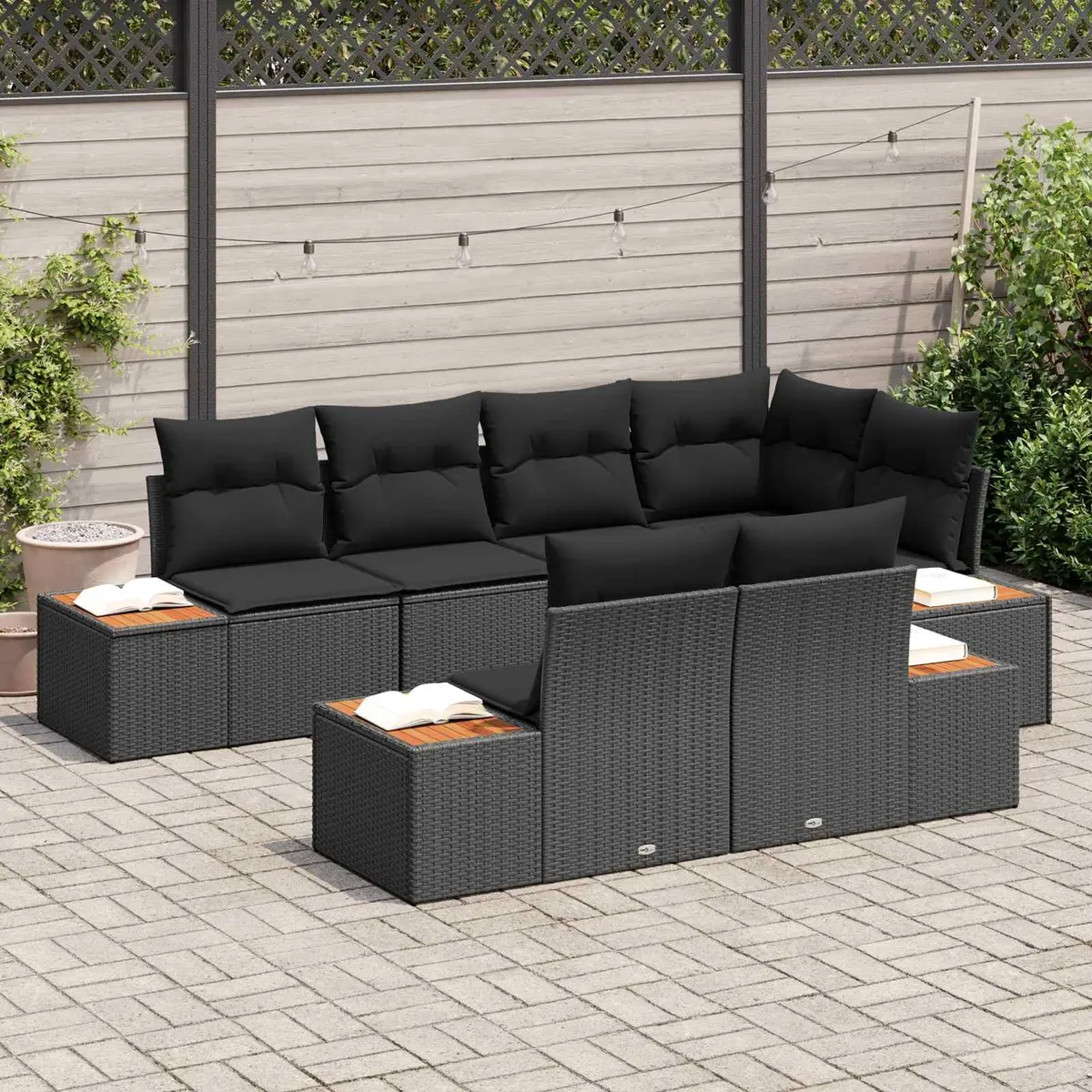 Outdoor Garden Sofa Set Modular Black 7 Piece Poly Rattan Lounge Seating