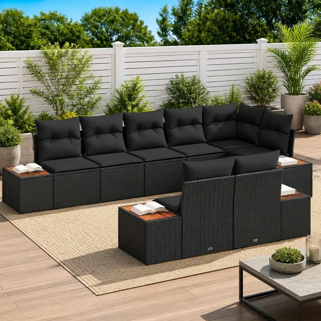 Outdoor Garden Sofa Set Modular Black Poly Rattan 8 Pieces