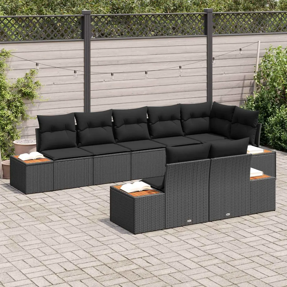 Outdoor Garden Sofa Set Modular Black Poly Rattan 8 Pieces