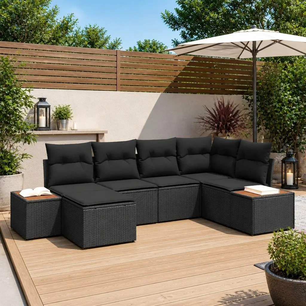 Outdoor Garden Sofa Set Modular Black Poly Rattan 7 Piece